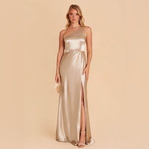 Birdy Grey Kira Dress, Shiny Satin Neutral Champagne, Size Extra Small